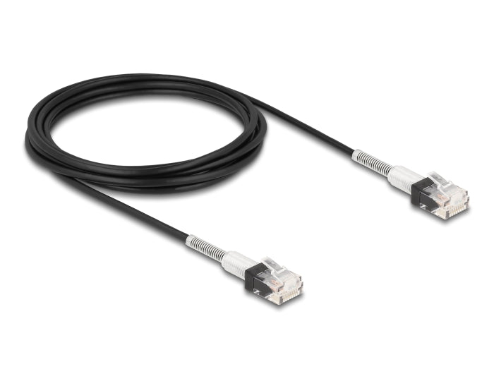 Delock RJ45 Netzwerkkabel mit doppeltem Knickschutz Cat.6A UTP Slim 3 m schwarz