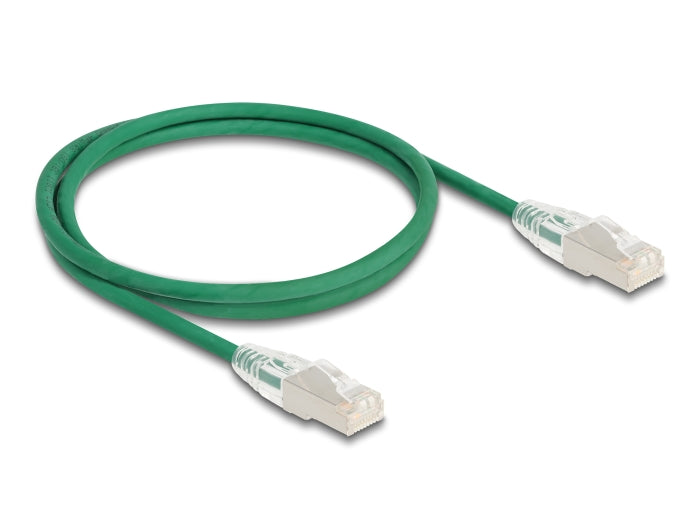 Delock RJ45 Netzwerkkabel Cat.6A Stecker zu Stecker mit gebogener Rastnase U/FTP Slim 1 m grün