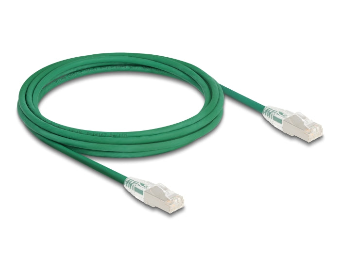 Delock RJ45 Netzwerkkabel Cat.6A Stecker zu Stecker mit gebogener Rastnase U/FTP Slim 3 m grün