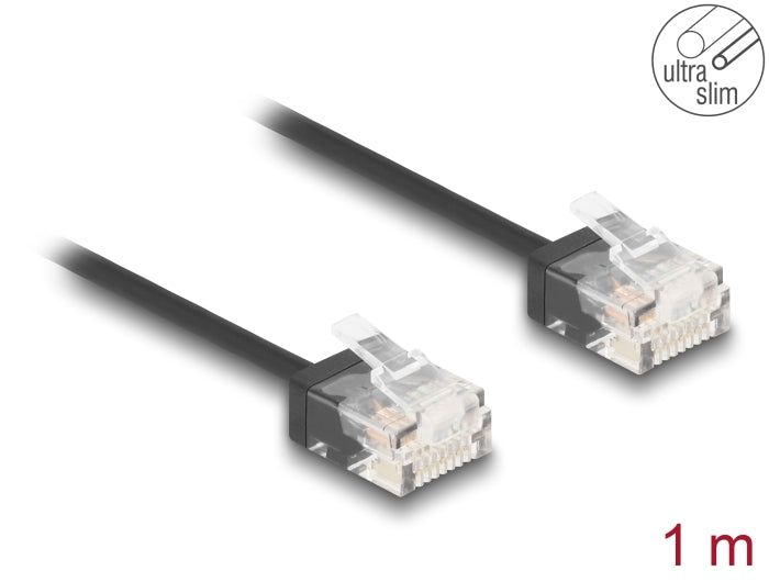 Delock RJ45 Netzwerkkabel Cat.6 UTP Ultra Slim 1 m schwarz mit kurzen Steckern
