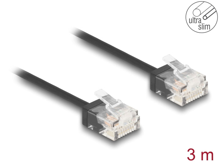 Delock RJ45 Netzwerkkabel Cat.6 UTP Ultra Slim 3 m schwarz mit kurzen Steckern