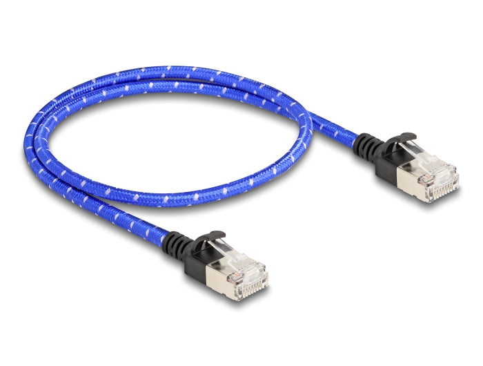 Delock RJ45 Netzwerkkabel mit Geflechtmantel Cat.6A U/FTP Slim 0,5 m blau