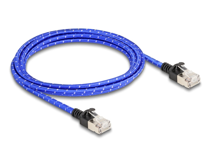 Delock RJ45 Netzwerkkabel mit Geflechtmantel Cat.6A U/FTP Slim 2 m blau