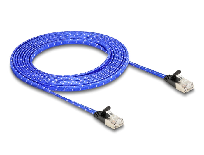 Delock RJ45 Flachband Netzwerkkabel mit Geflechtmantel Cat.6A U/FTP 3 m blau