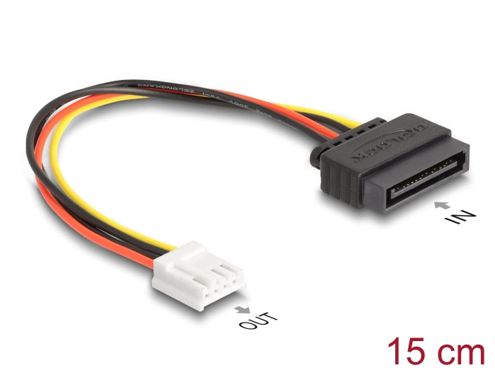 Delock SATA Stromkabel 15 Pin Stecker zu 1 x Floppy 4 Pin Buchse 15 cm