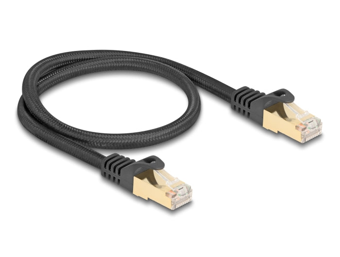 Delock RJ45 Netzwerkkabel mit Geflechtmantel Cat.6A S/FTP Stecker zu Stecker 0,5 m schwarz