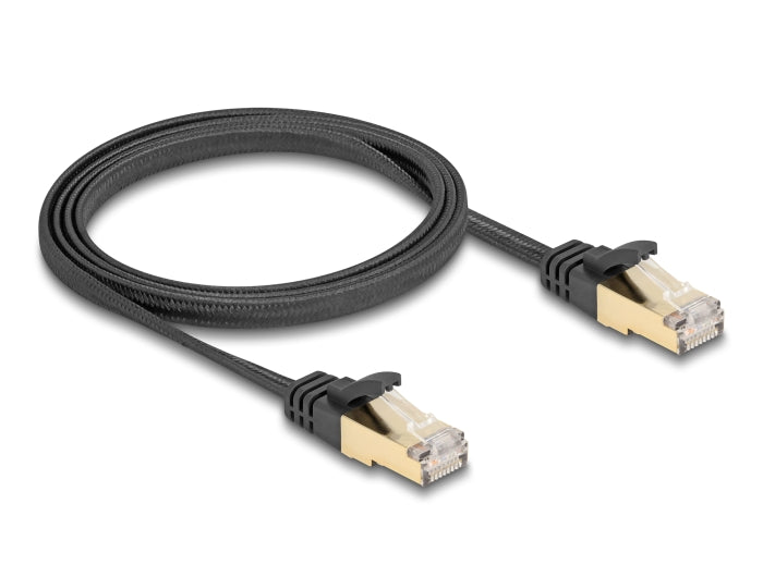 Delock RJ45 Flachband Netzwerkkabel mit Geflechtmantel Cat.6A U/FTP Stecker zu Stecker 1 m schwarz