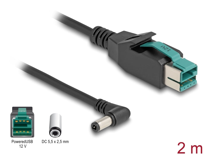 Delock PoweredUSB Kabel Stecker 12 V zu DC 5,5 x 2,5 mm Stecker gewinkelt 2 m