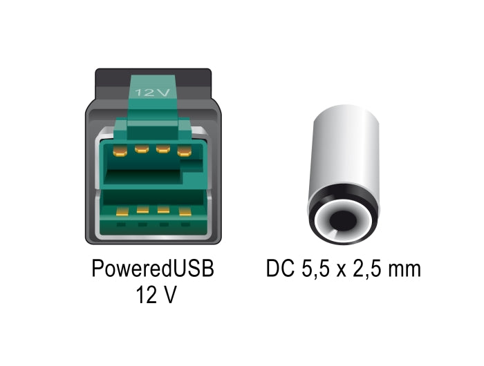 Delock PoweredUSB Kabel Stecker 12 V zu DC 5,5 x 2,5 mm Stecker 3 m