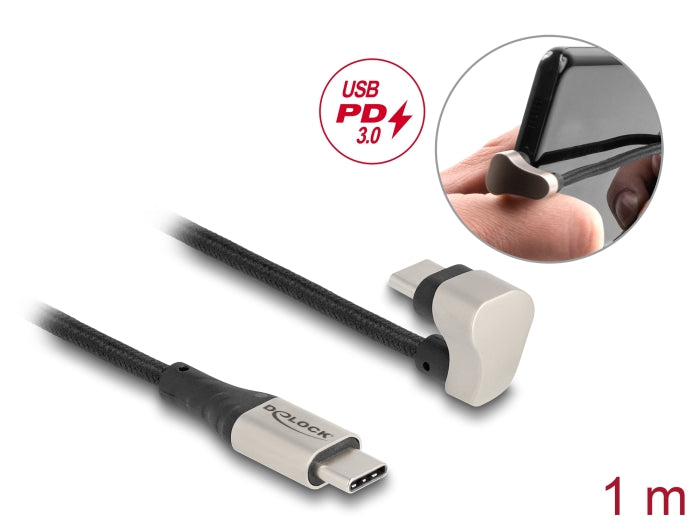 Delock USB 2.0 Kabel USB Type-C™ Stecker zu Stecker 180° gewinkelt 1 m PD 3.0 60 W