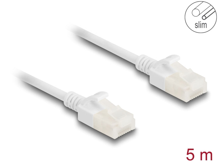 Delock RJ45 Netzwerkkabel Cat.6A Stecker zu Stecker mit robuster Rastnase Industrietauglich U/UTP Slim 5 m weiß