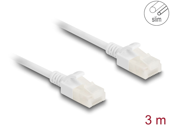 Delock RJ45 Netzwerkkabel Cat.6A Stecker zu Stecker mit robuster Rastnase Industrietauglich U/UTP Slim 3 m weiß