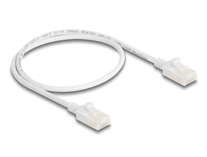 Delock RJ45 Netzwerkkabel Cat.6A Stecker zu Stecker mit robuster Rastnase Industrietauglich U/UTP Slim 0,5 m weiß