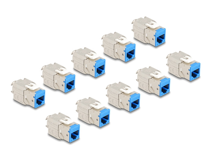 Delock Keystone Modul RJ45 Buchse zu LSA Cat.6A werkzeugfrei blau Set 10 Stück