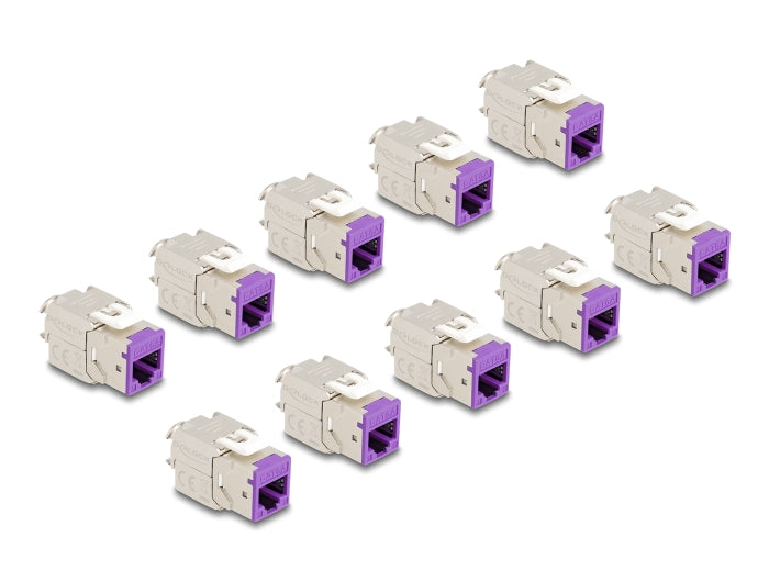 Delock Keystone Modul RJ45 Buchse zu LSA Cat.6A werkzeugfrei violett Set 10 Stück