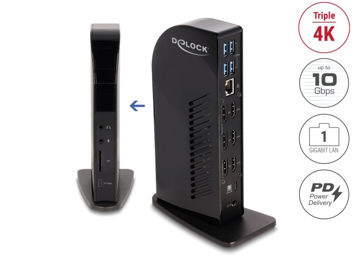 Delock USB Type-C™ Triple Display Dockingstation mit DisplayLink® 4K / USB Hub / LAN / SD / Audio / PD 96 W