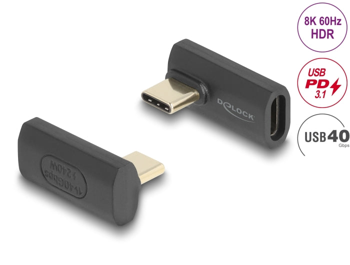 Delock USB Adapter 40 Gbps USB Type-C™ PD 3.1 240 W Stecker zu Buchse gedreht gewinkelt links / rechts 8K 60 Hz