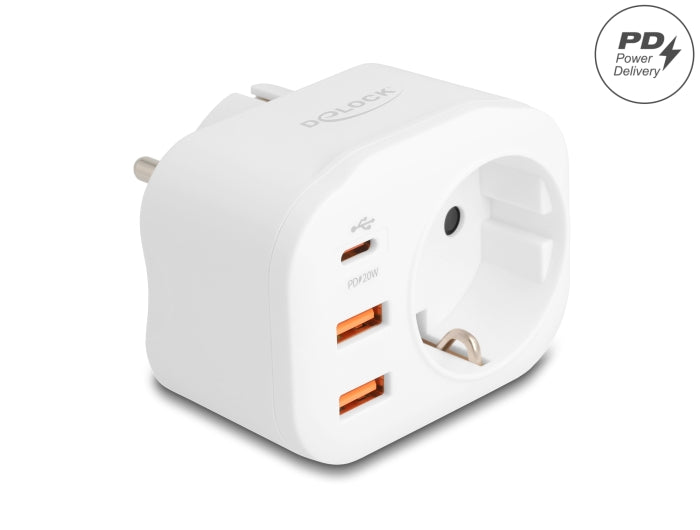 Delock Schutzkontakt-Steckdose mit Kindersicherung und USB PD Ladegerät 20 W