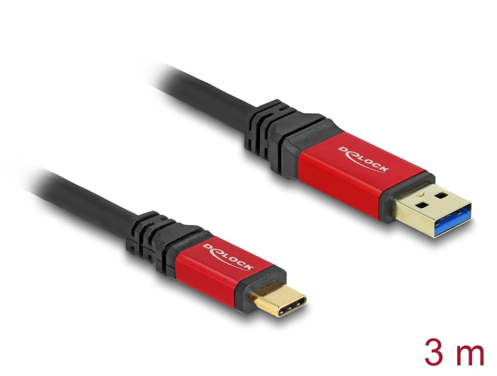 Delock USB 10 Gbps Kabel USB Typ-A Stecker zu USB Type-C™ Stecker 3 m rot Metall