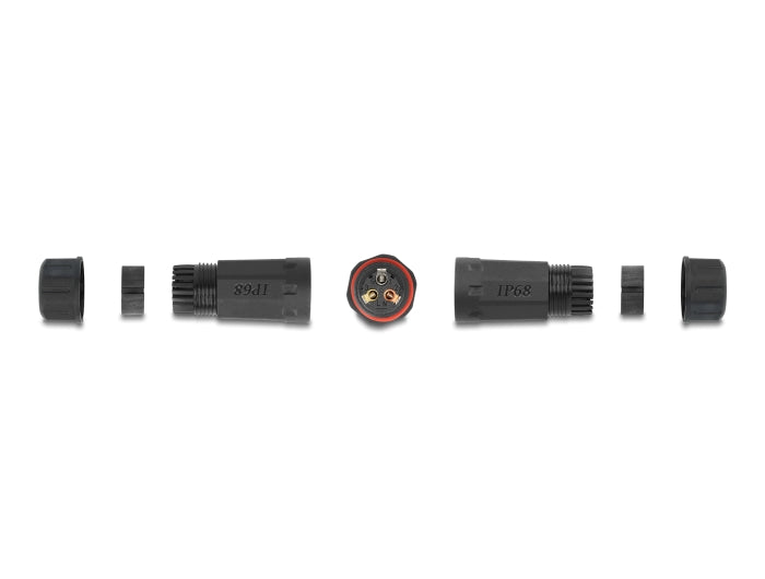 Delock Kabelverbinder für Außenbereich 3 Pin, IP68 wasserdicht, schraubbar, Kabeldurchmesser 4,5 - 7,5 mm schwarz