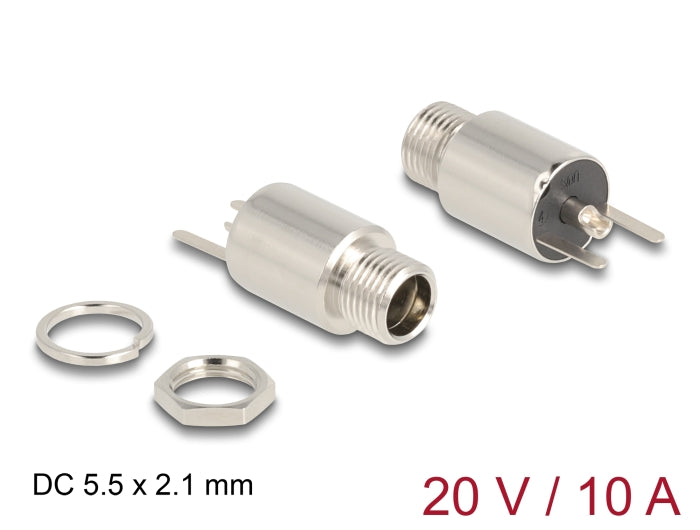 Delock Steckverbinder DC 5,5 x 2,1 mm Buchse zum Einbau Lötversion - rund 20 V / 10 A
