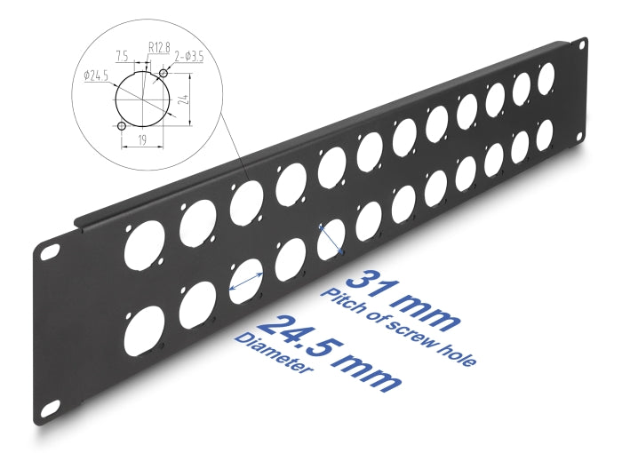 Delock D-Typ 19″ Patchpanel 24 Port 2 HE schwarz