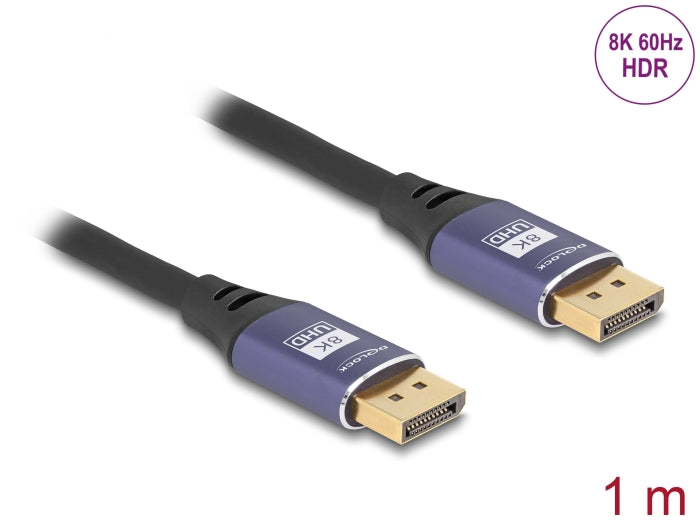Delock DisplayPort Kabel 8K 60 Hz 1 m flieder Metall