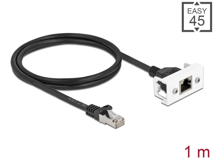 Delock Netzwerk Verlängerungskabel für Easy 45 Modul S/FTP RJ45 Stecker zu RJ45 Buchse Cat.6A 1 m schwarz / weiß