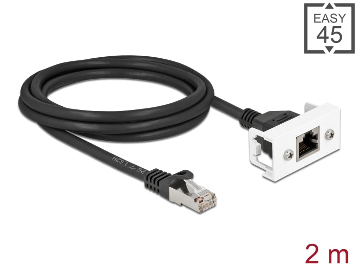 Delock Netzwerk Verlängerungskabel für Easy 45 Modul S/FTP RJ45 Stecker zu RJ45 Buchse Cat.6A 2 m schwarz / weiß