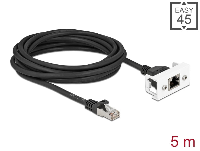 Delock Netzwerk Verlängerungskabel für Easy 45 Modul S/FTP RJ45 Stecker zu RJ45 Buchse Cat.6A 5 m schwarz / weiß