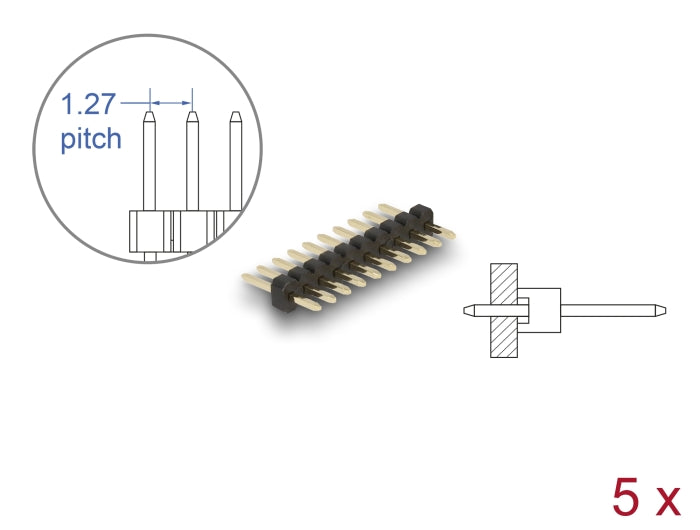 Delock Stiftleiste 10 Pin, Rastermaß 1,27 mm, 1-reihig, gerade, 5 Stück