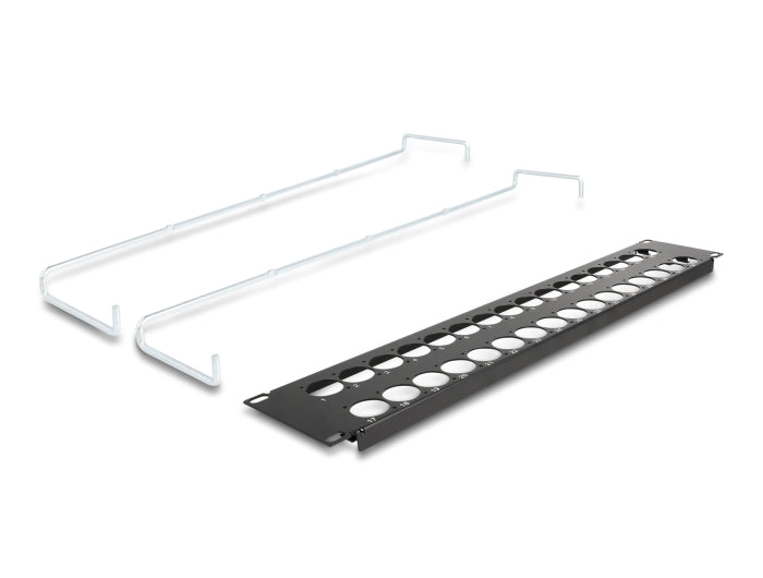 Delock 19″ D-Typ Patchpanel mit Entlastungsschienen 32 Port 2 HE schwarz