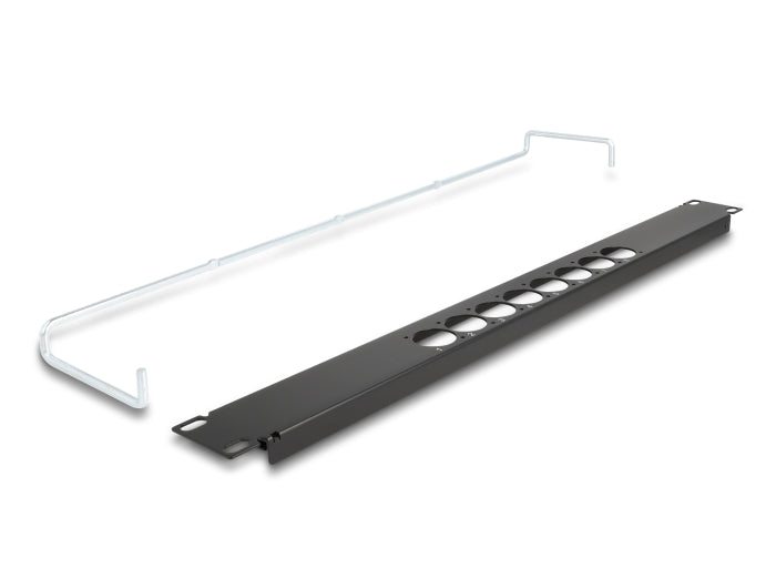 Delock 19″ D-Typ Patchpanel mit Entlastungsschiene 8 Port mittig 1 HE schwarz