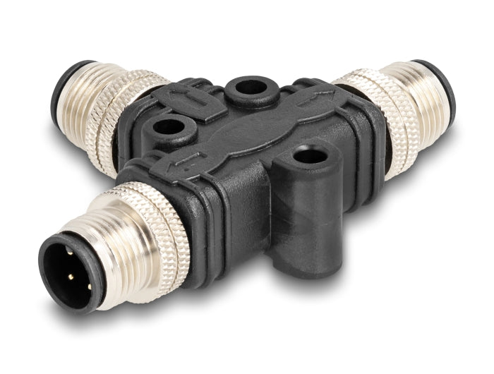 Delock M12 T-Splitter A-kodiert 4 Pin 1 x Stecker zu 2 x Stecker Parallelschaltung