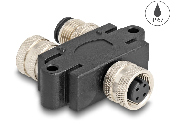 Delock M12 Y-Splitter A-kodiert 4 Pin 1 x Buchse zu 1 x Stecker und 1 x Buchse Parallelschaltung