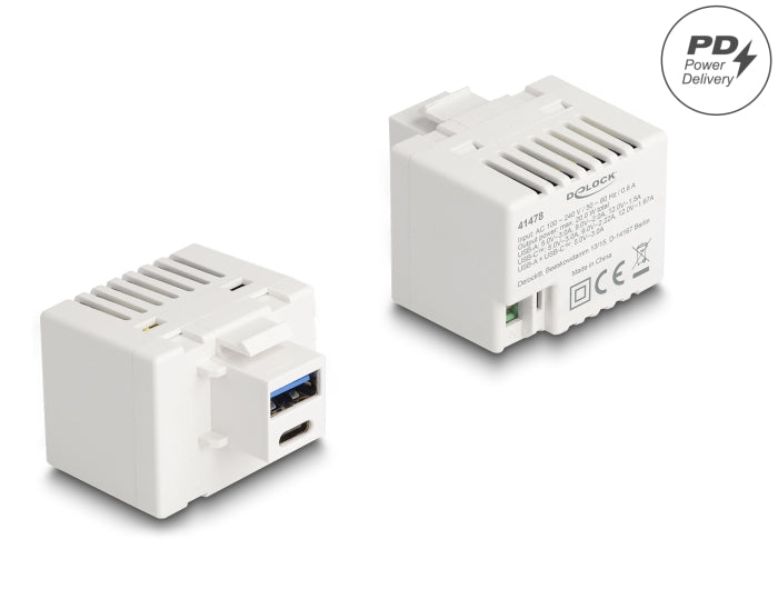 Delock Keystone Modul mit USB Typ-A und USB Type-C™ Ladebuchse PD 20 W weiß