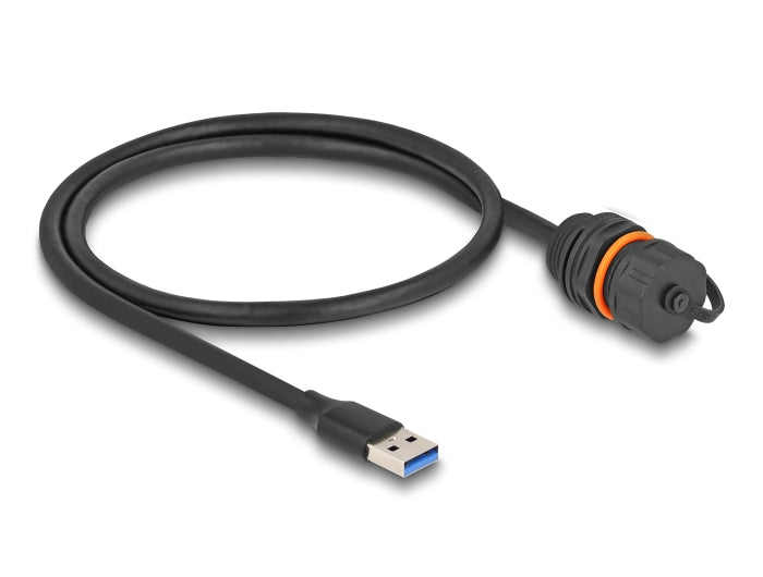 Delock USB 5 Gbps Kabel USB Typ-A Stecker zu USB Typ-A Buchse zum Einbau mit M20 Gewinde und Verschlusskappe IP68 staub- und wasserdicht 50 cm schwarz