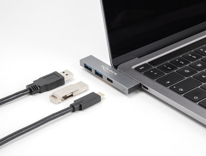 Delock 3 Port Slim USB Hub mit USB Type-C™ zu 1 x USB 5 Gbps USB Type-C™ + 2 x USB 5 Gbps Typ-A