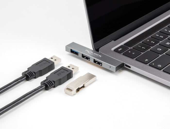 Delock 3 Port Slim USB Hub mit USB Type-C™ zu 1 x USB 10 Gbps USB Typ-A + 2 x USB 2.0 Typ-A