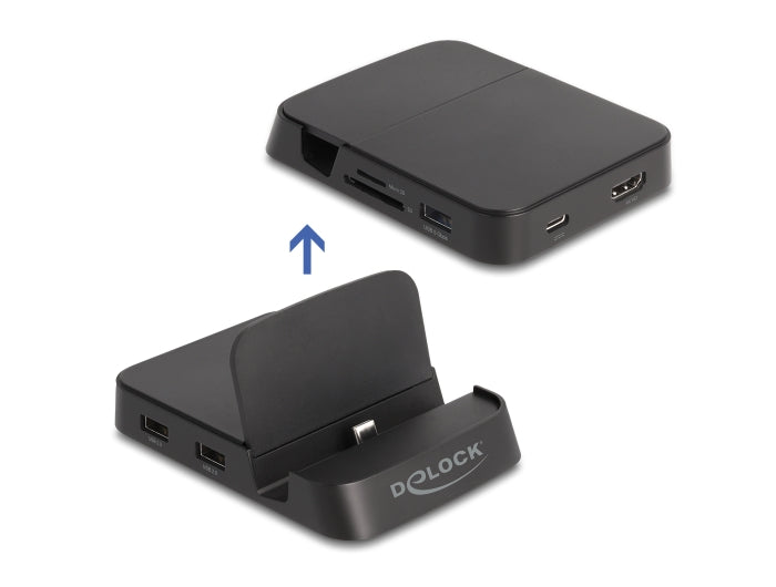 Delock Smartphone Dockingstation 4K mit integrierter Halterung - HDMI / USB / Hub / SD / Micro SD für Android oder Windows