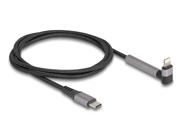 Delock Daten- und Ladekabel USB Type-C™ zu Lightning™ für iPhone™, iPad™, iPod™ gewinkelt mit Ständerfunktion schwarz 1,5 m MFi