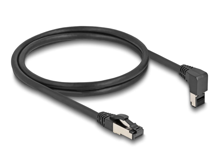 Delock RJ45 Netzwerkkabel Cat.8.1 S/FTP 90° oben gewinkelt / gerade 1 m schwarz