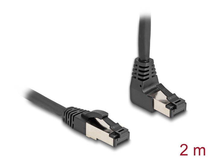 Delock RJ45 Netzwerkkabel Cat.8.1 S/FTP 90° oben gewinkelt / gerade 2 m schwarz