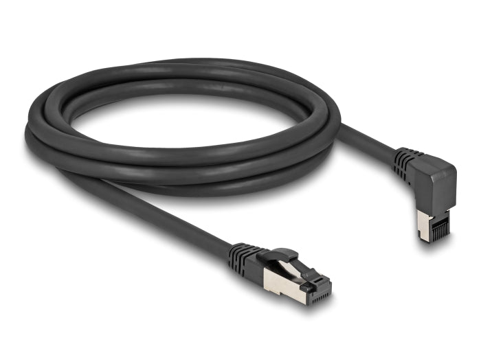 Delock RJ45 Netzwerkkabel Cat.8.1 S/FTP 90° oben gewinkelt / gerade 2 m schwarz