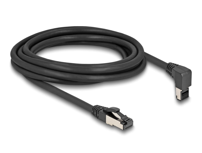Delock RJ45 Netzwerkkabel Cat.8.1 S/FTP 90° oben gewinkelt / gerade 3 m schwarz