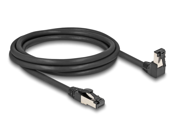 Delock RJ45 Netzwerkkabel Cat.8.1 S/FTP 90° unten gewinkelt / gerade 2 m schwarz