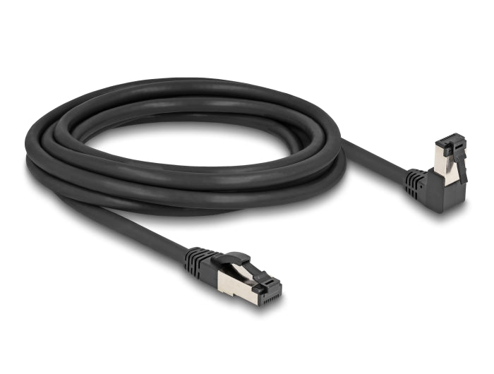 Delock RJ45 Netzwerkkabel Cat.8.1 S/FTP 90° unten gewinkelt / gerade 3 m schwarz