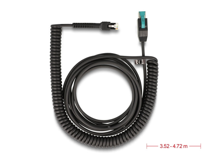 Delock Spiralkabel RJ50 Stecker zu PoweredUSB Stecker 12 V 3 m schwarz