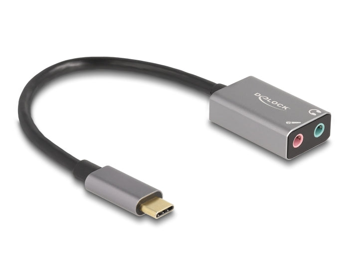 Delock Externe USB Soundkarte mit USB Type-C™ Stecker auf 2 x 3,5 mm Klinkenbuchse Plug & Play Audio Adapter