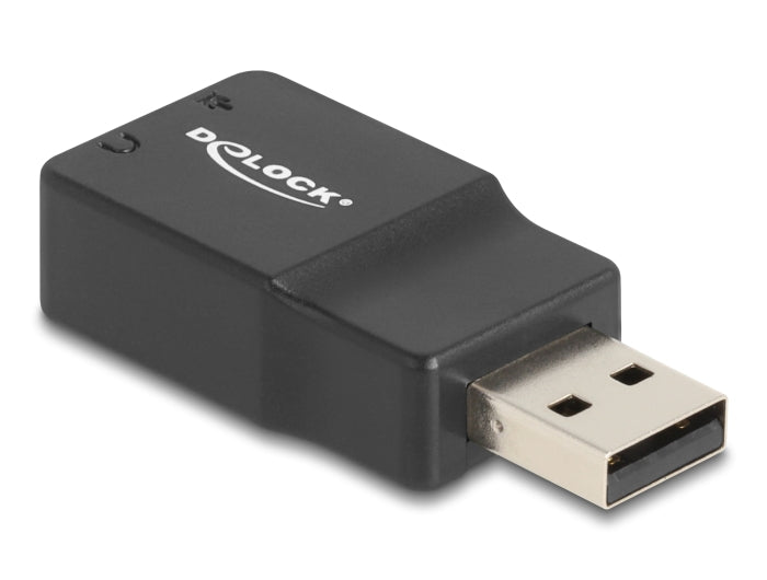 Delock Externe USB Soundkarte mit USB-A Stecker auf 2 x 3,5 mm Klinkenbuchse Plug & Play Audio Adapter schwarz